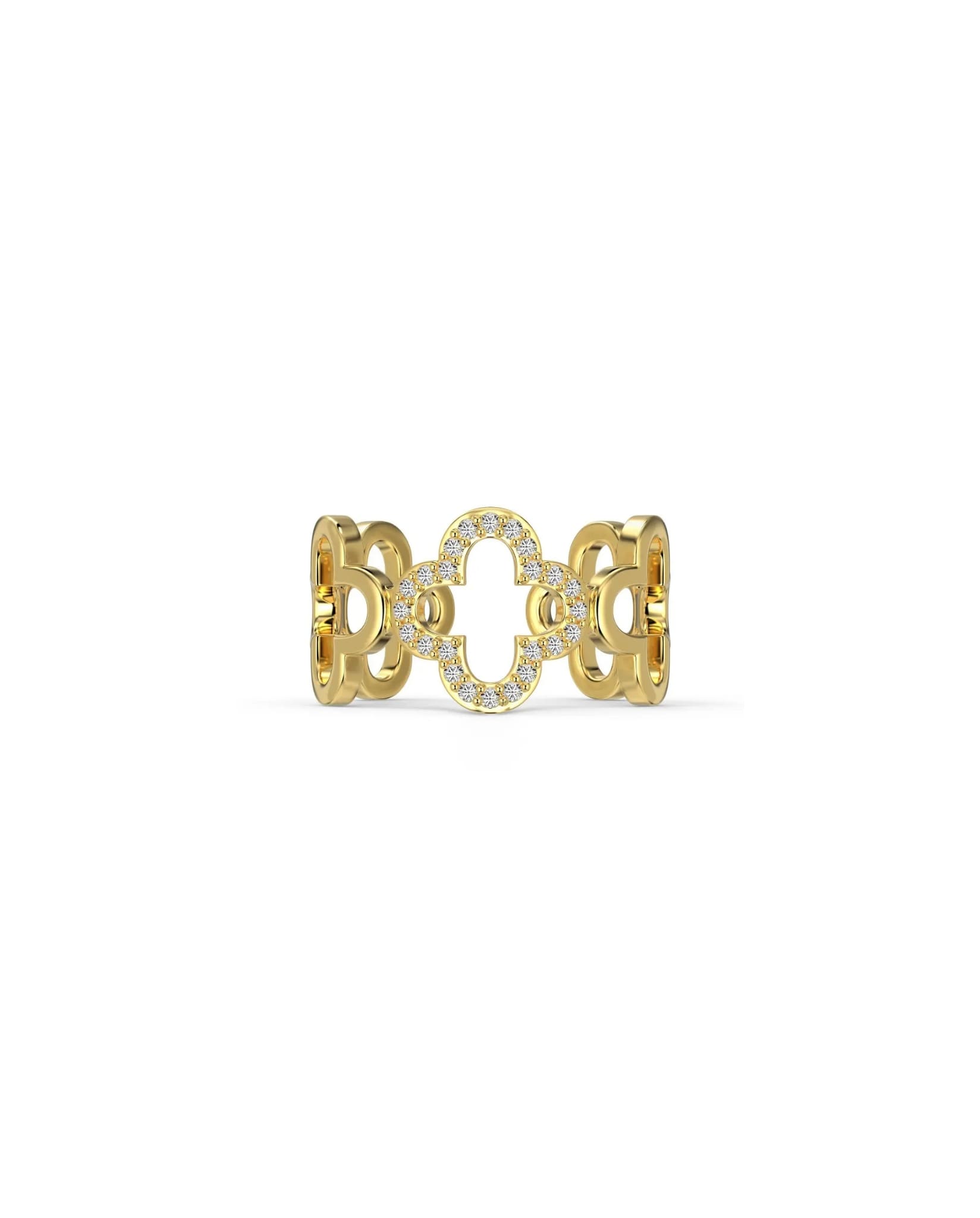 Celeste Clover Ring in gold with a delicate clover motif and sparkling stones.