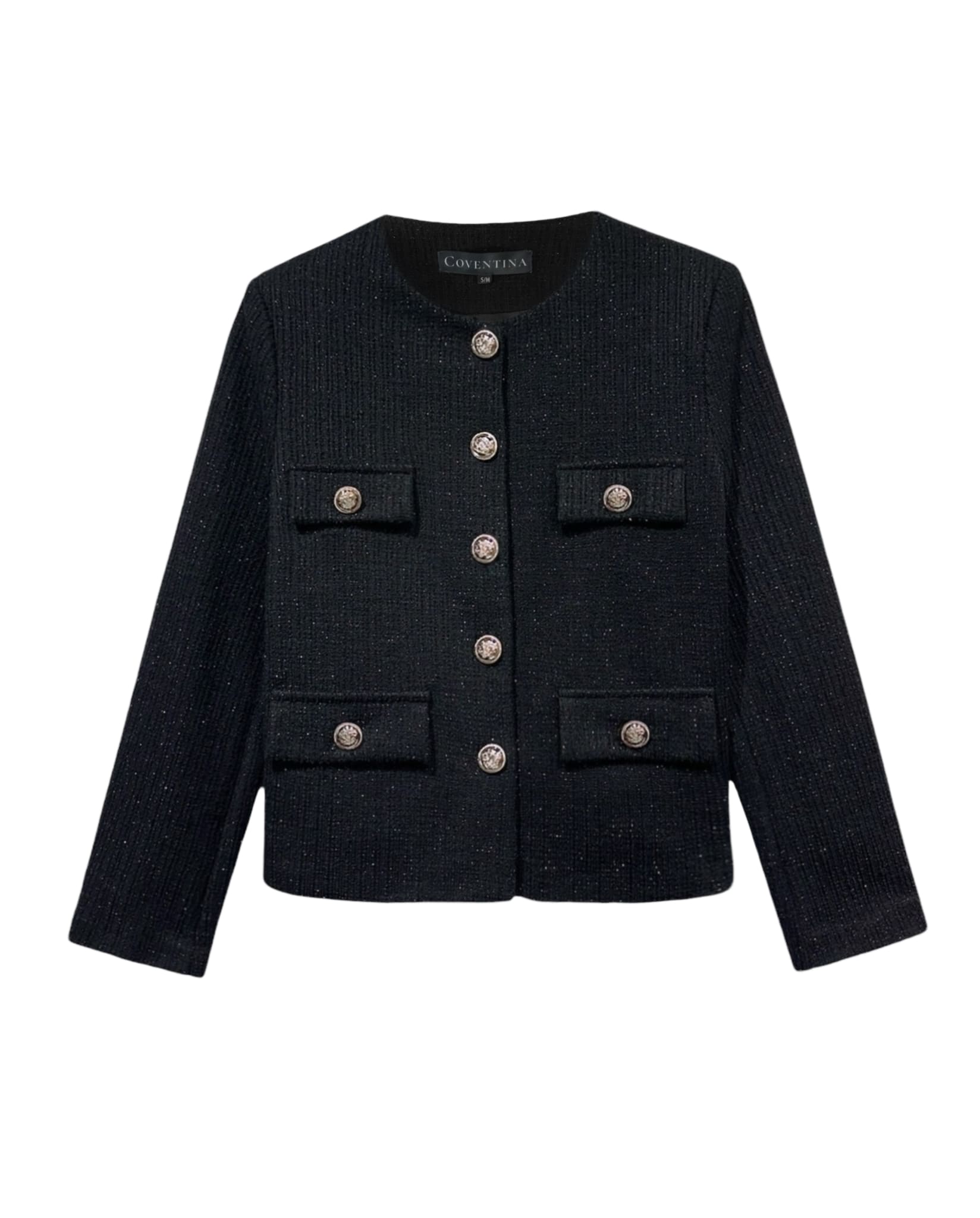 Classic Buttoned Tweed Jacket Black