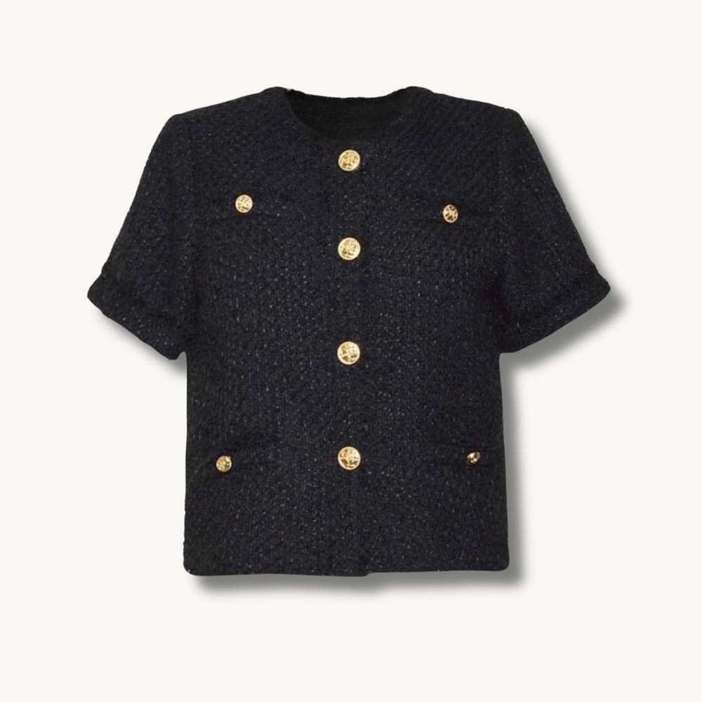 Short sleeve tweed top in black from Coventina Collection