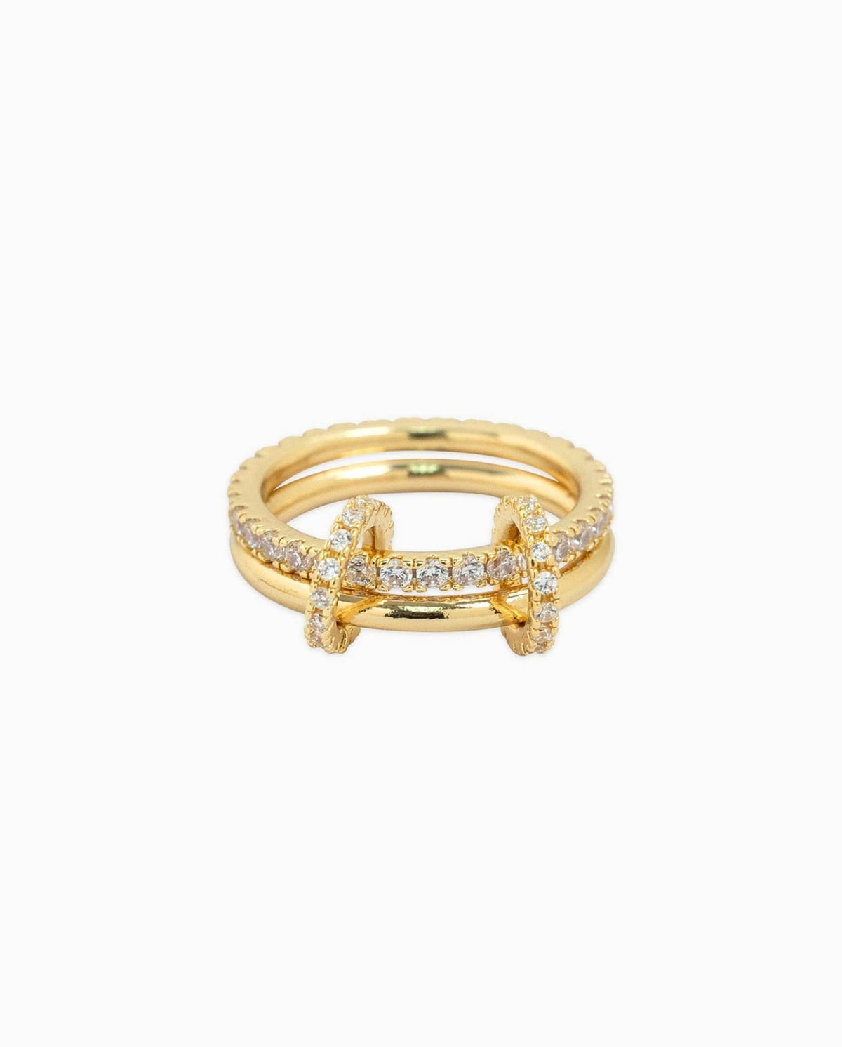 Elegant gold-tone ring with polished and pavé finishes.