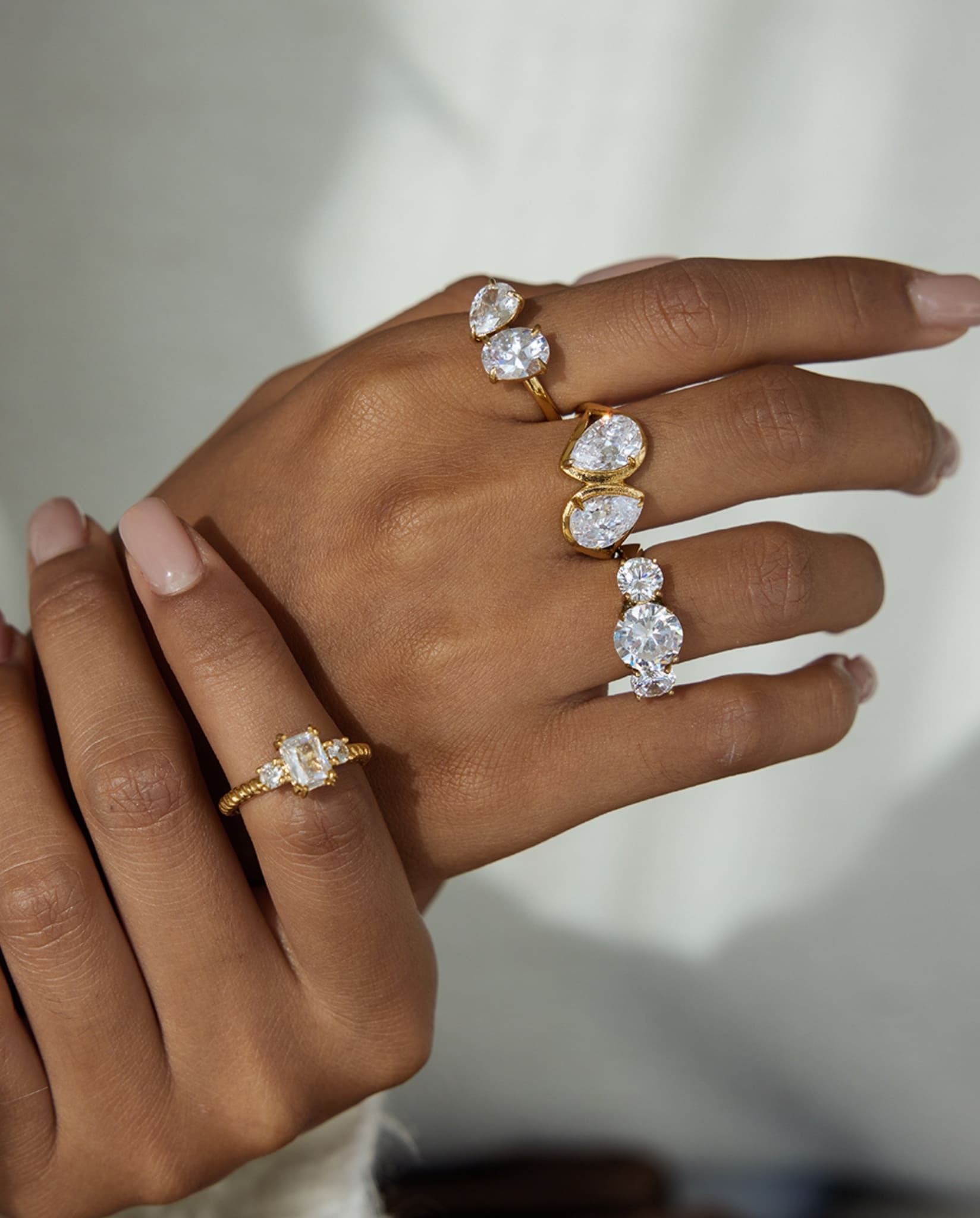 Gold-plated dual crystal ring worn on hand – Dual Crystal Ring