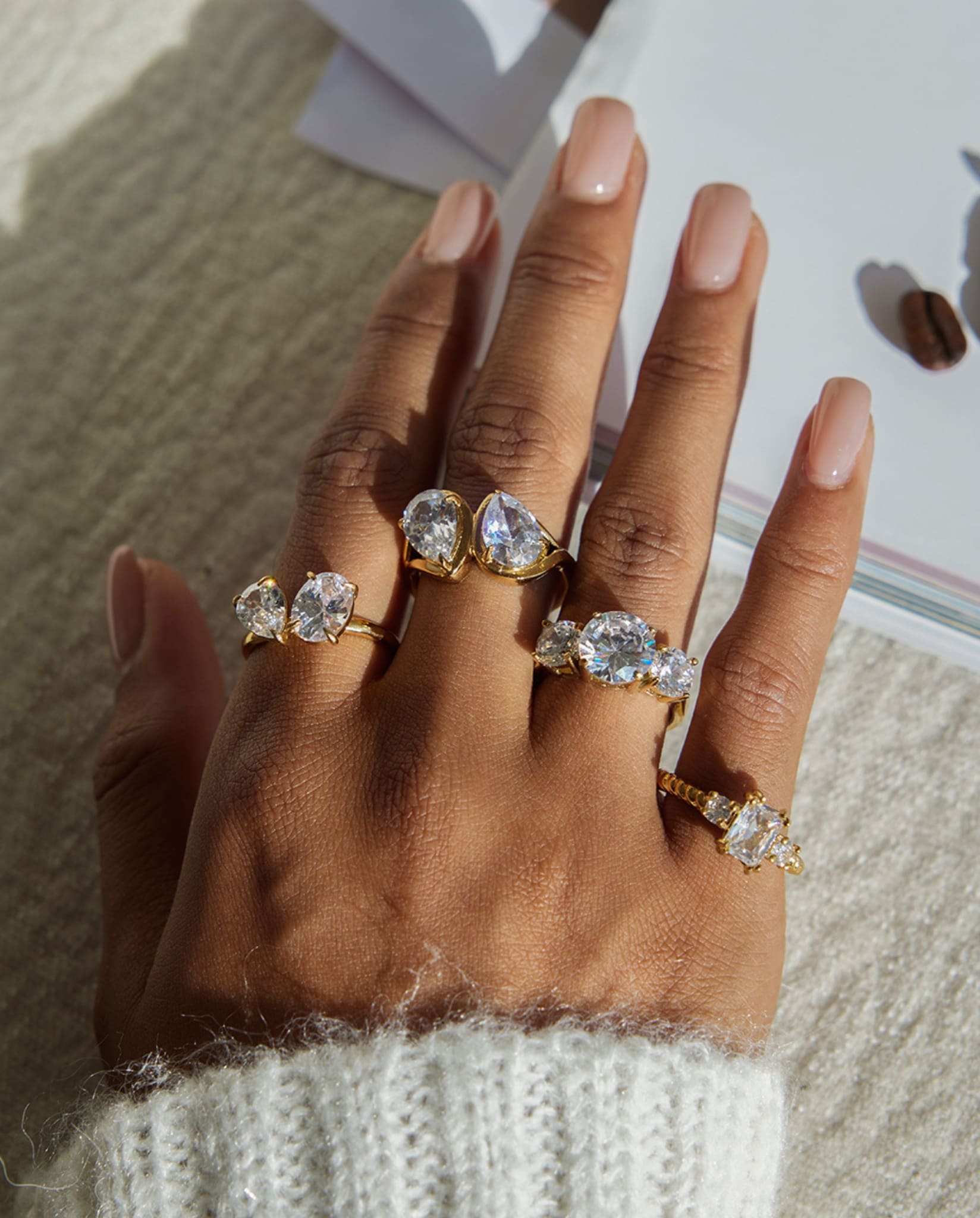 Minimal gold-plated ring with two clear crystals – Dual Crystal Ring