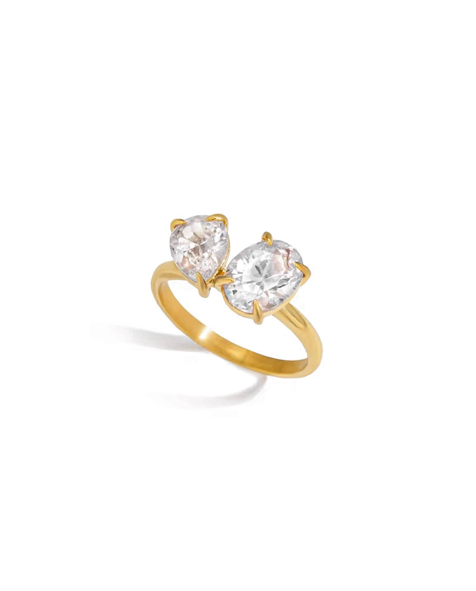 Gold-plated ring with dual crystal design – Dual Crystal Ring