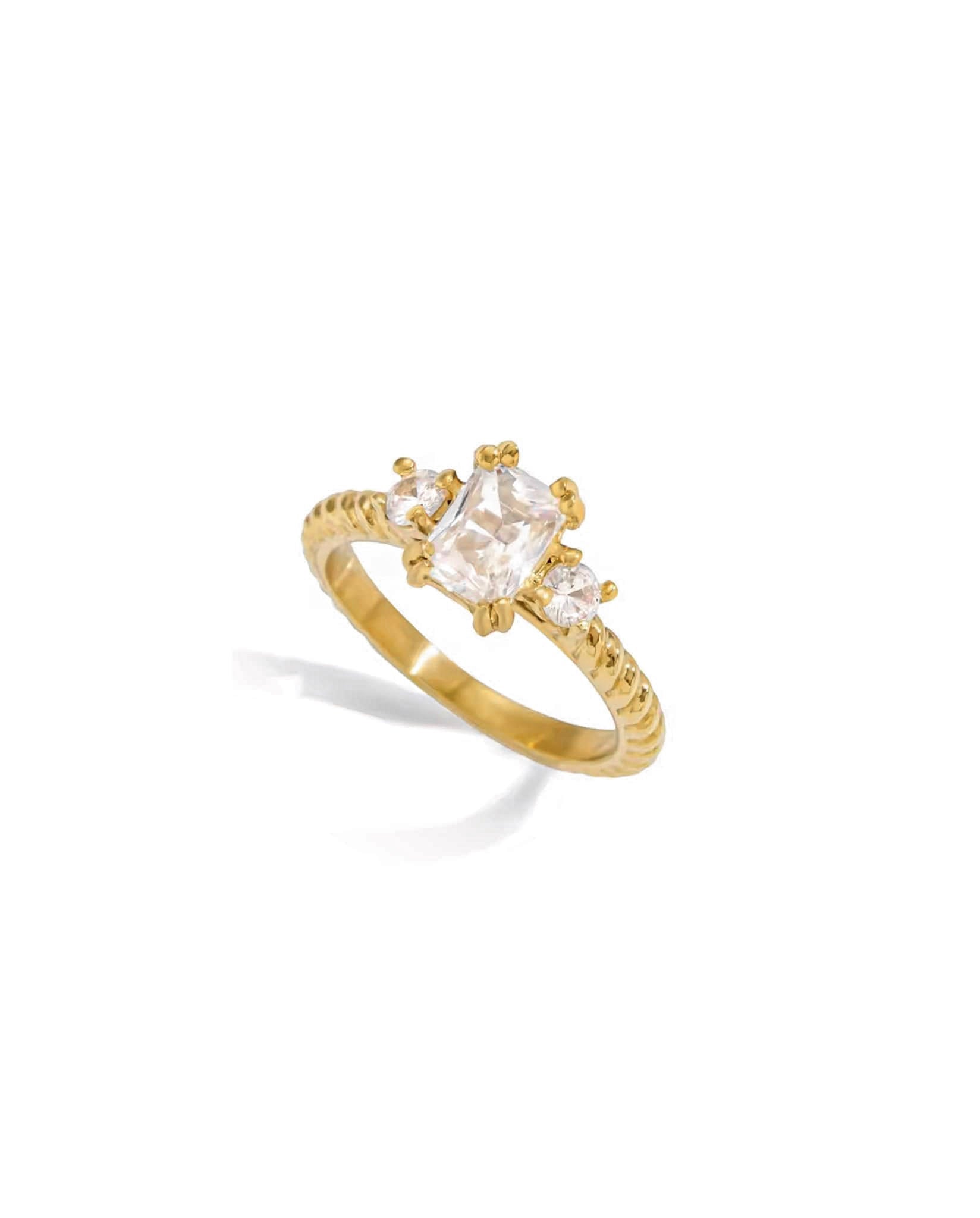 Gold-plated emerald-cut crystal ring with clear cubic zirconia – Emerald Cut Crystal Ring