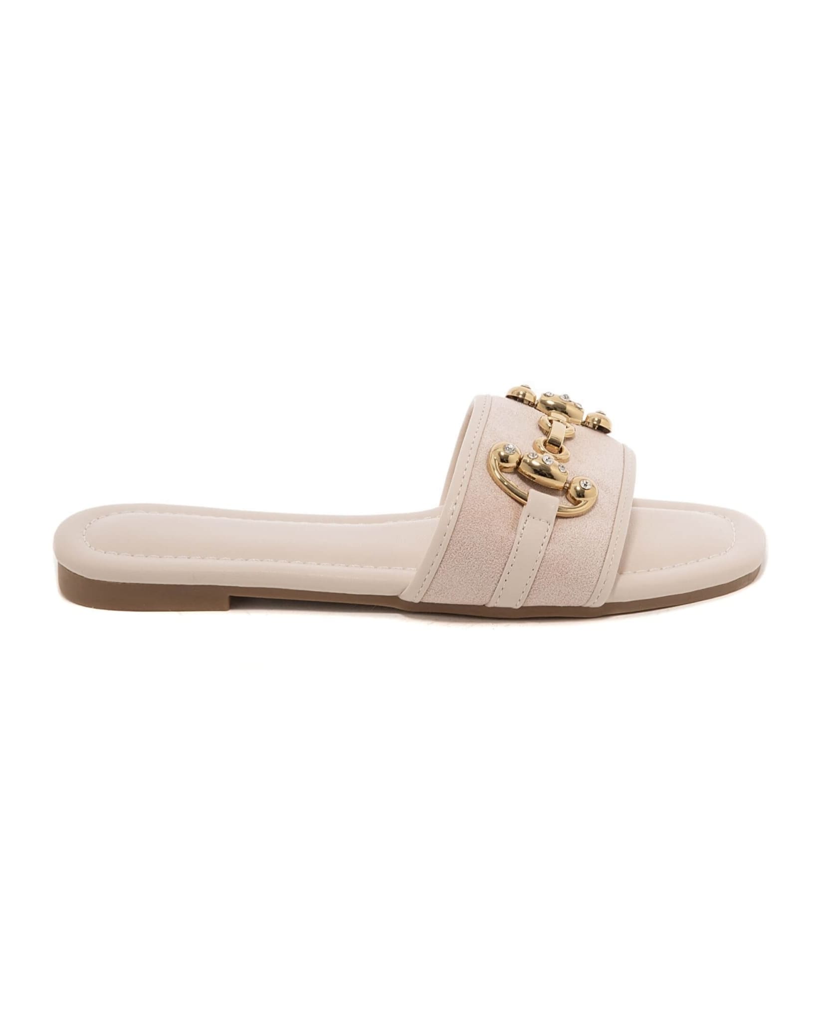 Gold Buckle Sandals In Beige