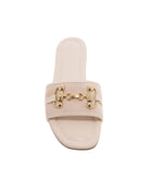 Gold Buckle Sandals In Beige