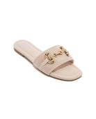 Gold Buckle Sandals In Beige