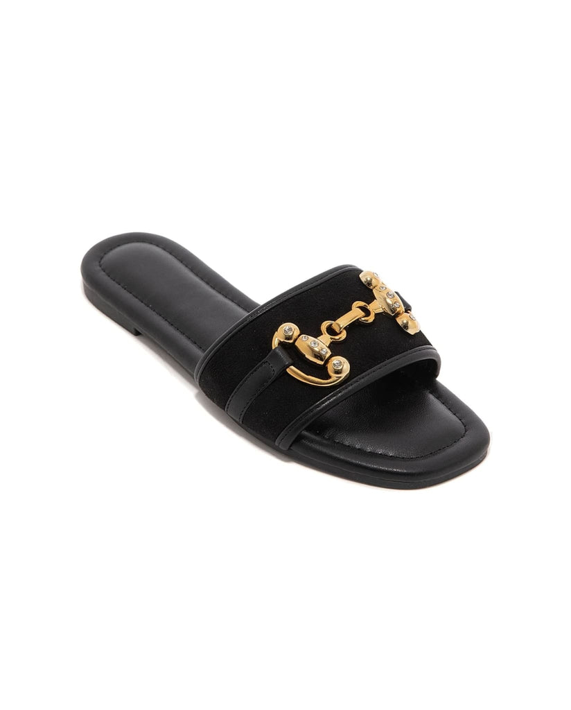 Gold Buckle Sandals In Black