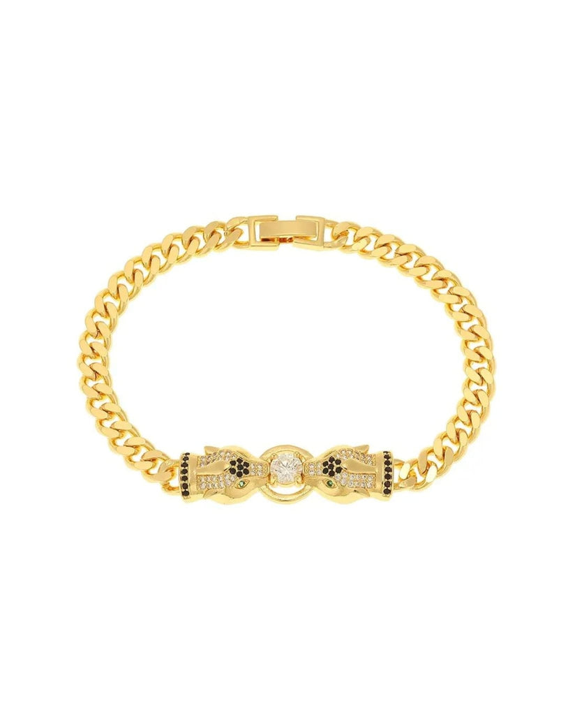 Gold Plated Leopard Bracelet In Black