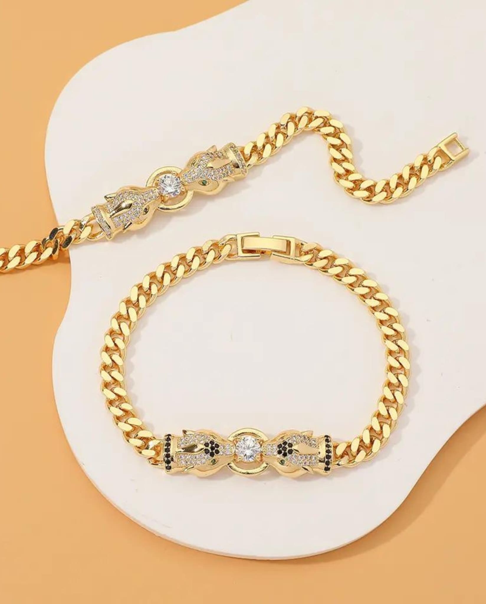 Gold Plated Leopard Bracelet In White