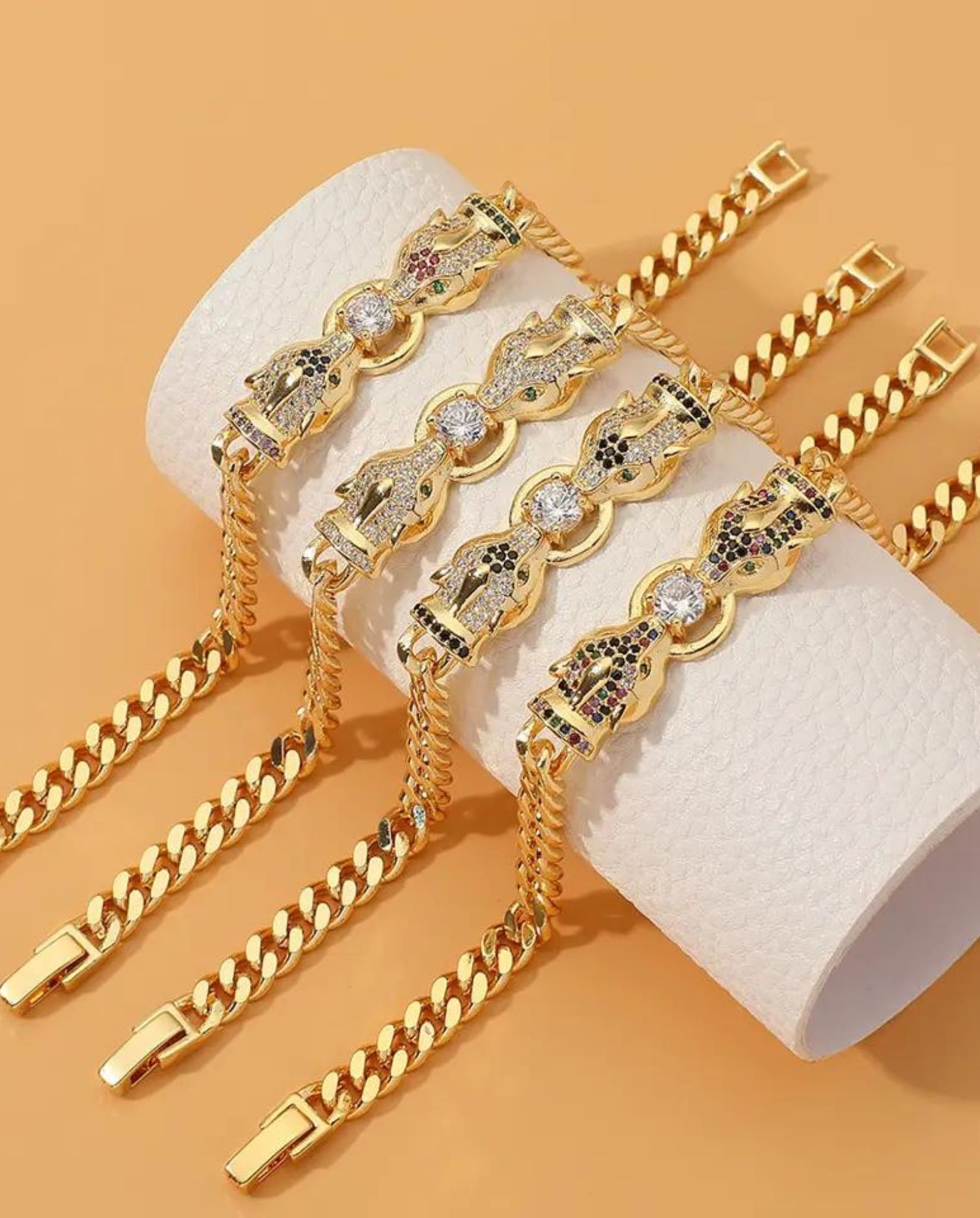 Gold Plated Leopard Bracelet In White