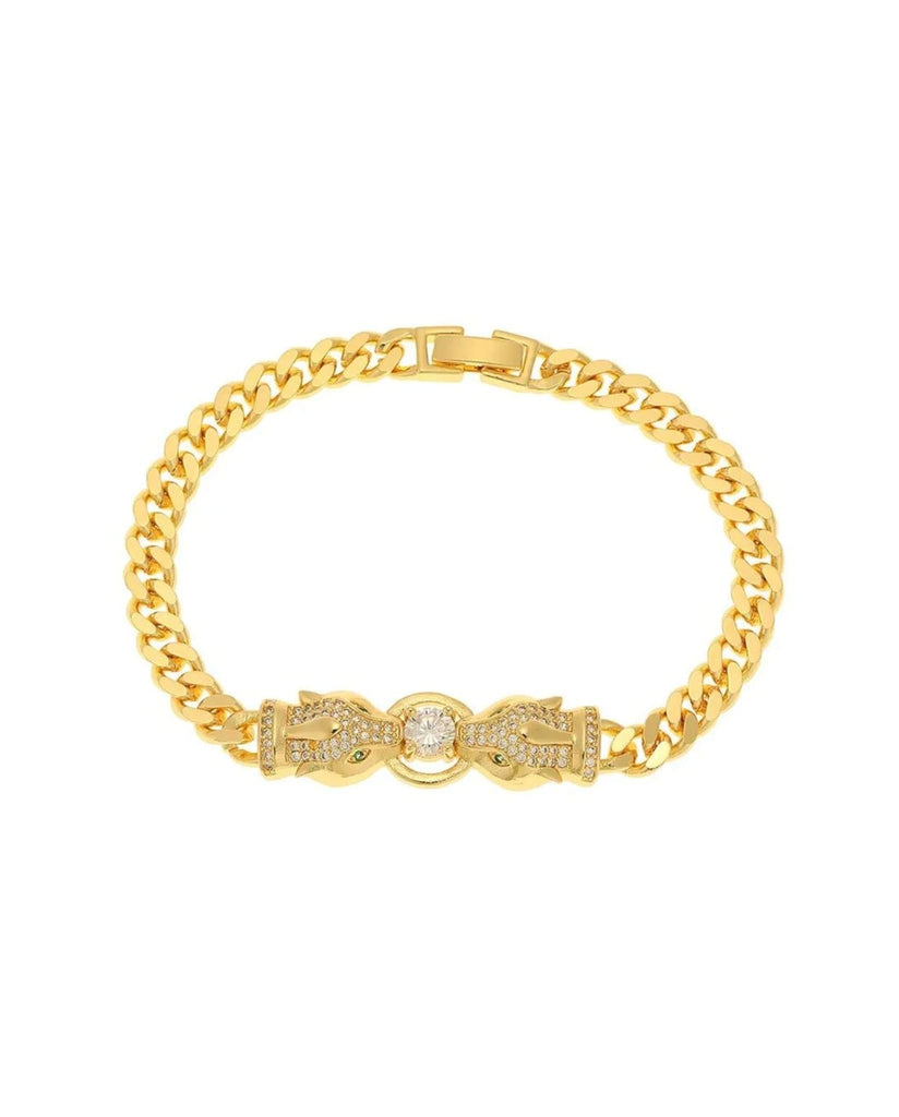 Gold Plated Leopard Bracelet In White