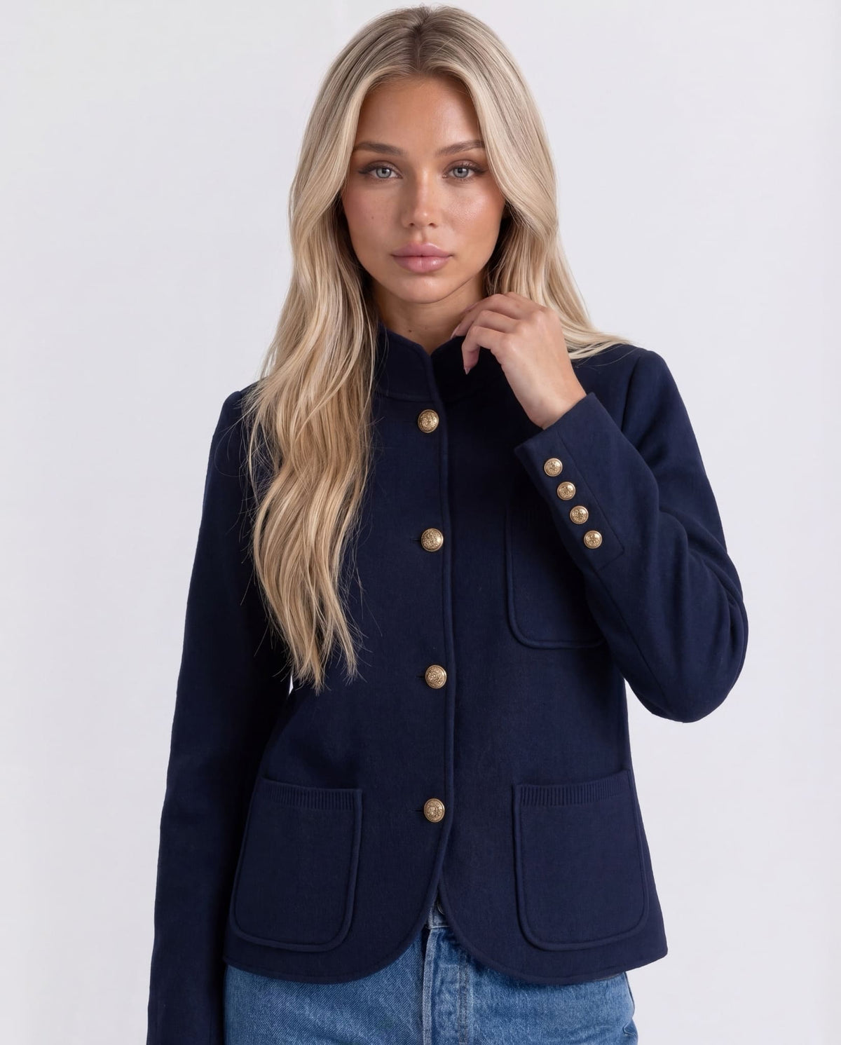 Front view of Heritage Knit Jacket in Navy.