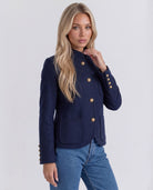 Side view of Heritage Knit Jacket in Navy.