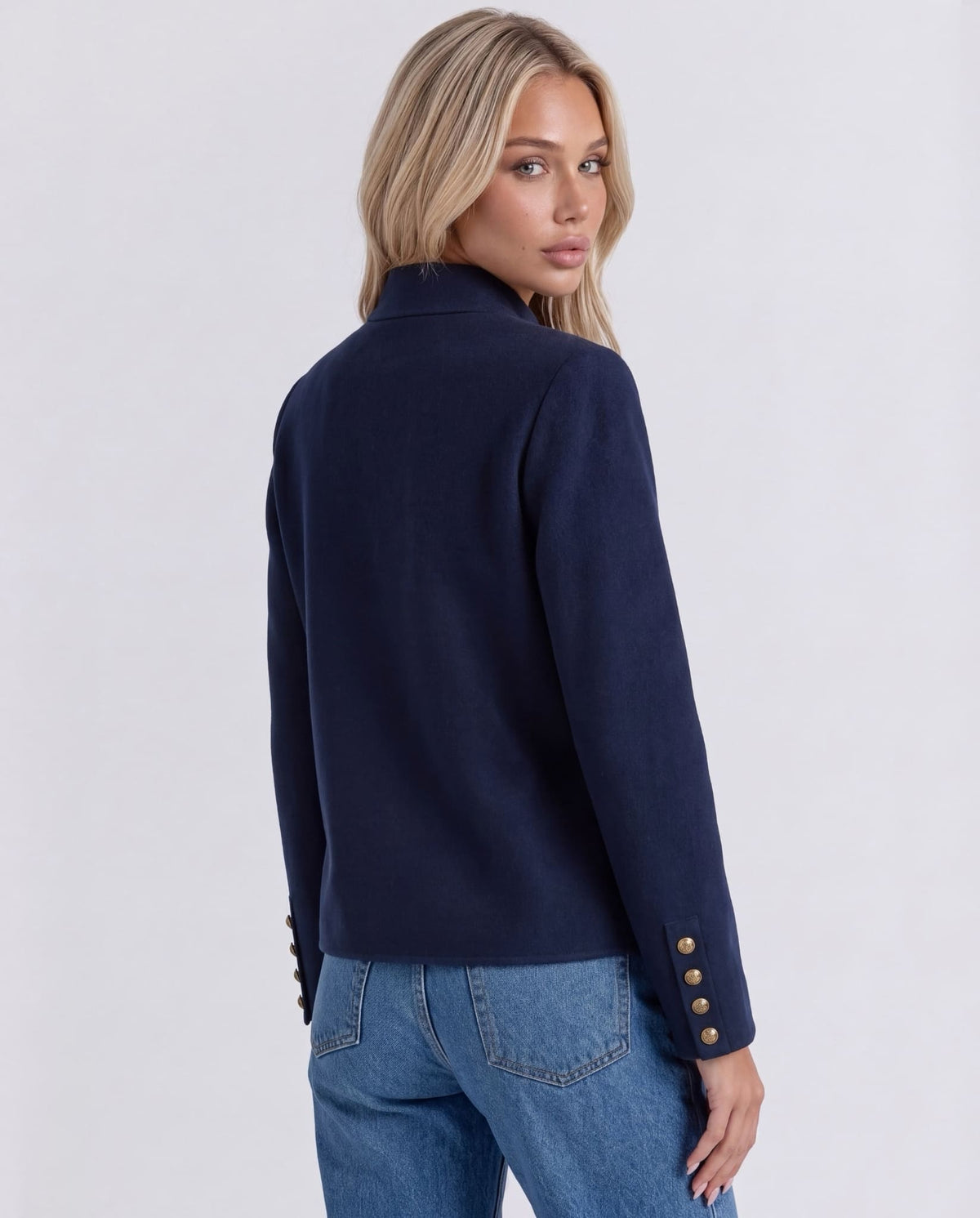 Back view of Heritage Knit Jacket in Navy.