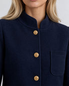 Close-up of Heritage Knit Jacket in Navy with gold-tone buttons.