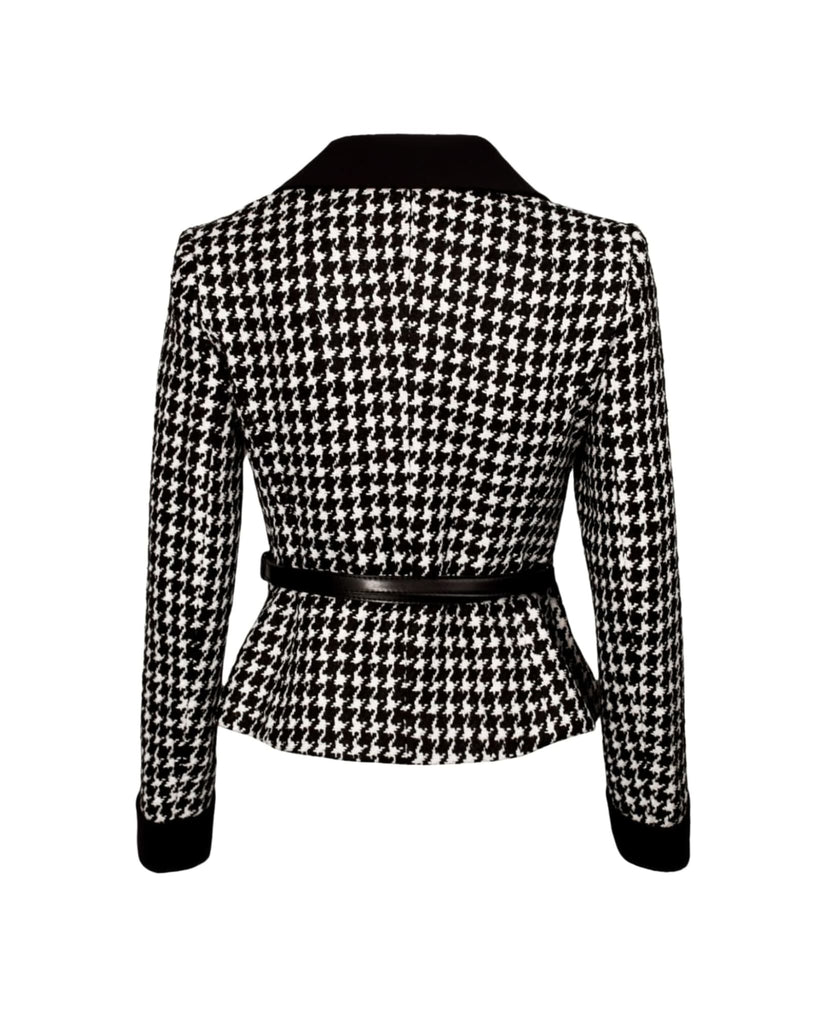 Houndstooth Belted Tweed Blazer