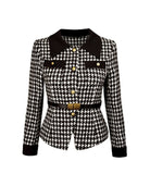 Houndstooth Belted Tweed Blazer