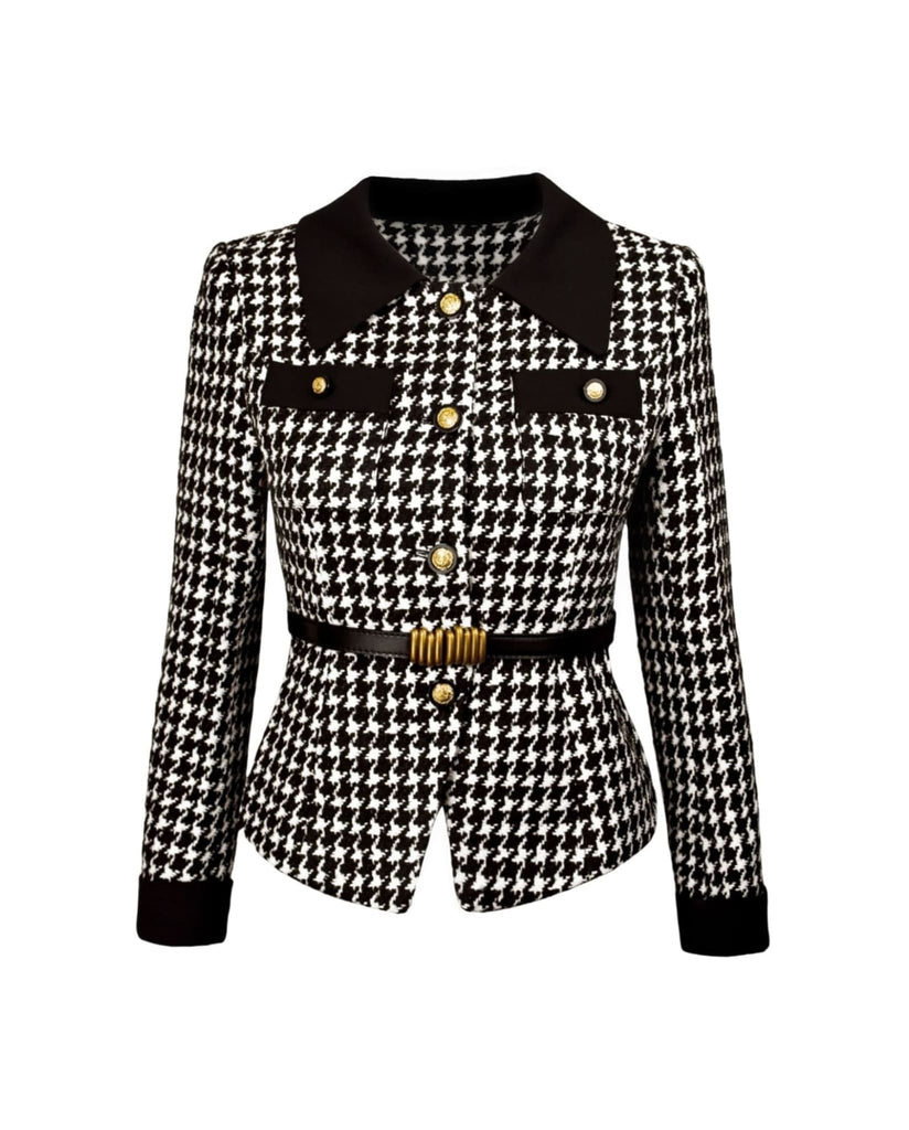 Houndstooth Belted Tweed Blazer