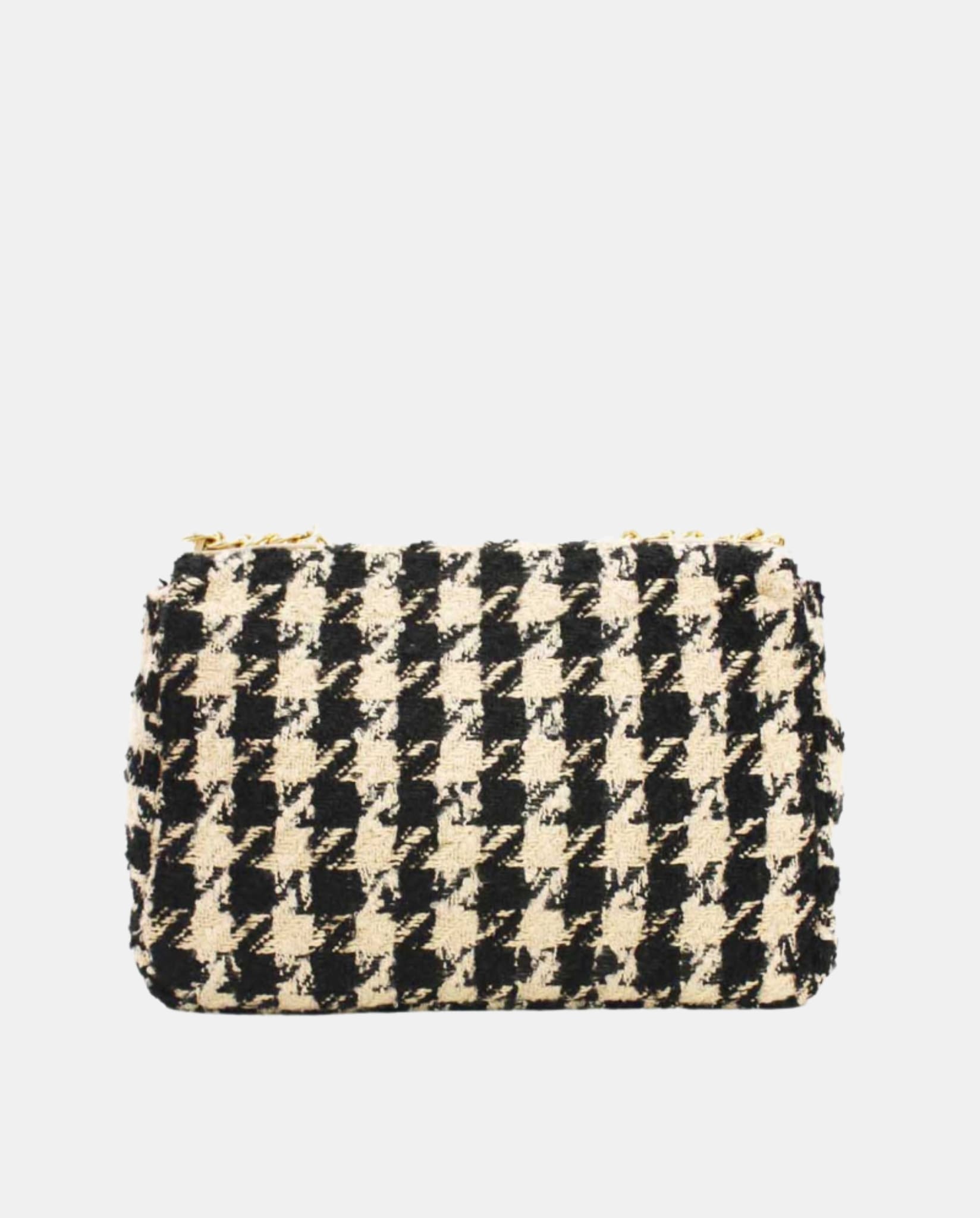 Houndstooth Tweed Crossbody Bag Beige