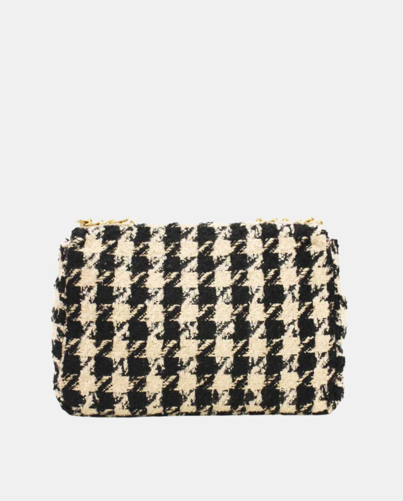 Houndstooth Tweed Crossbody Bag Beige