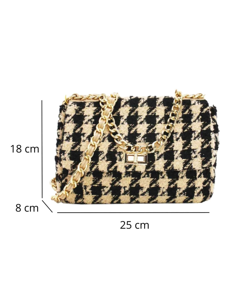 Houndstooth Tweed Crossbody Bag Beige Size