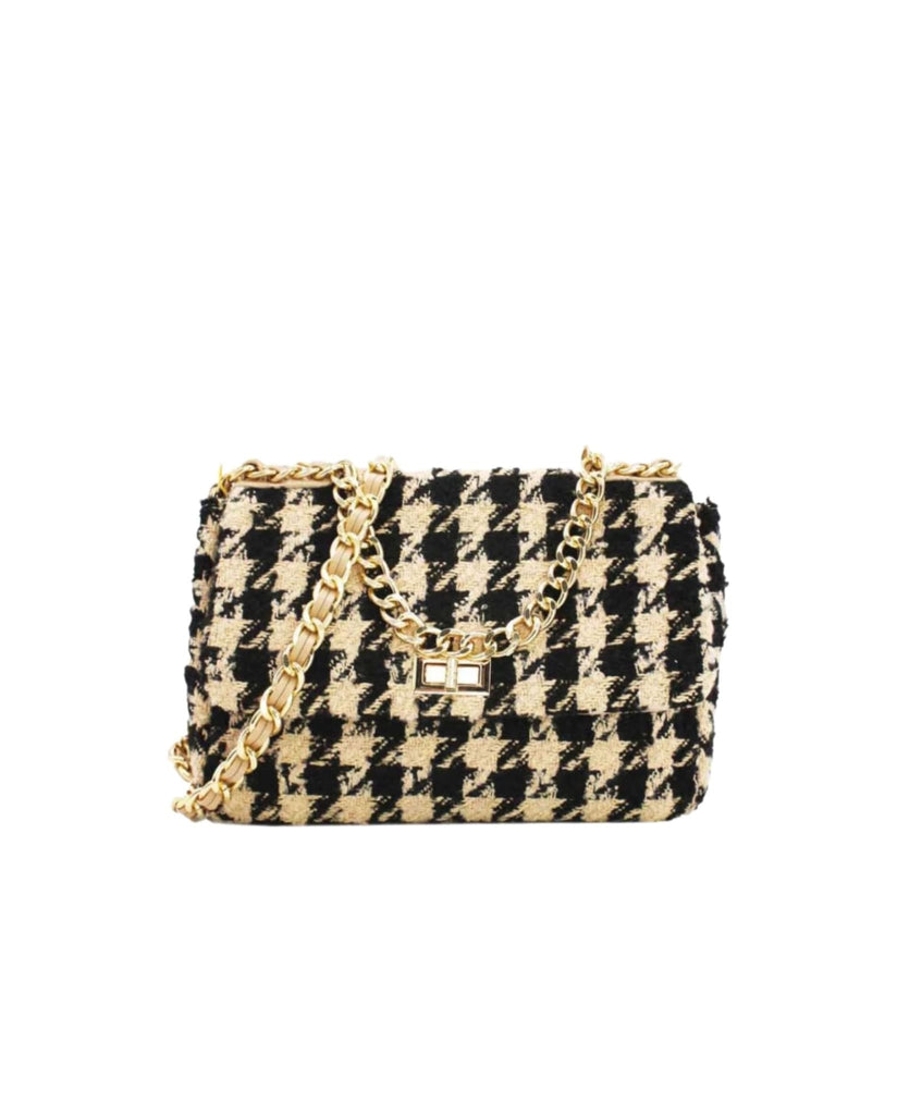 Houndstooth Tweed Crossbody Bag Beige