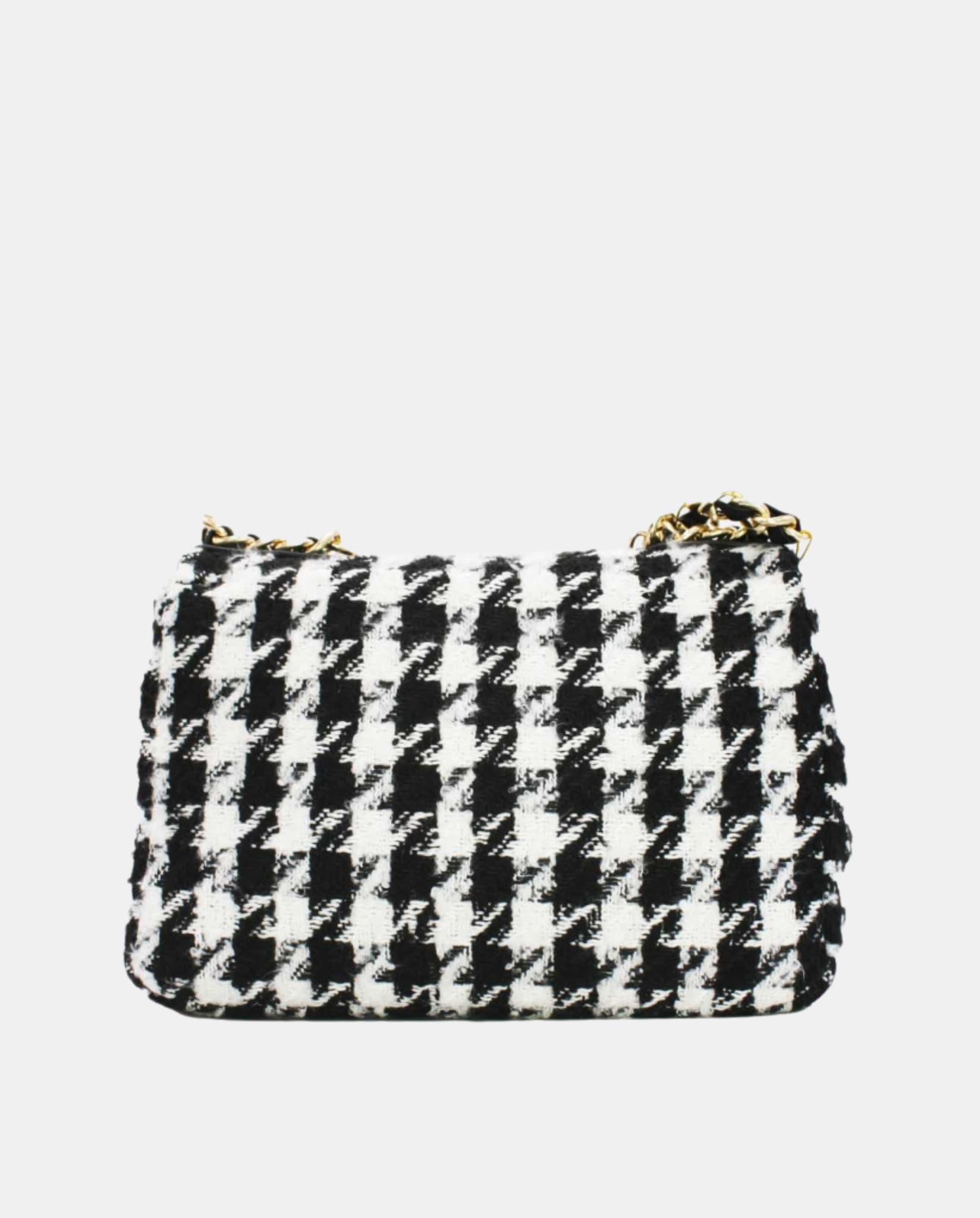 Houndstooth Tweed Crossbody Bag Black