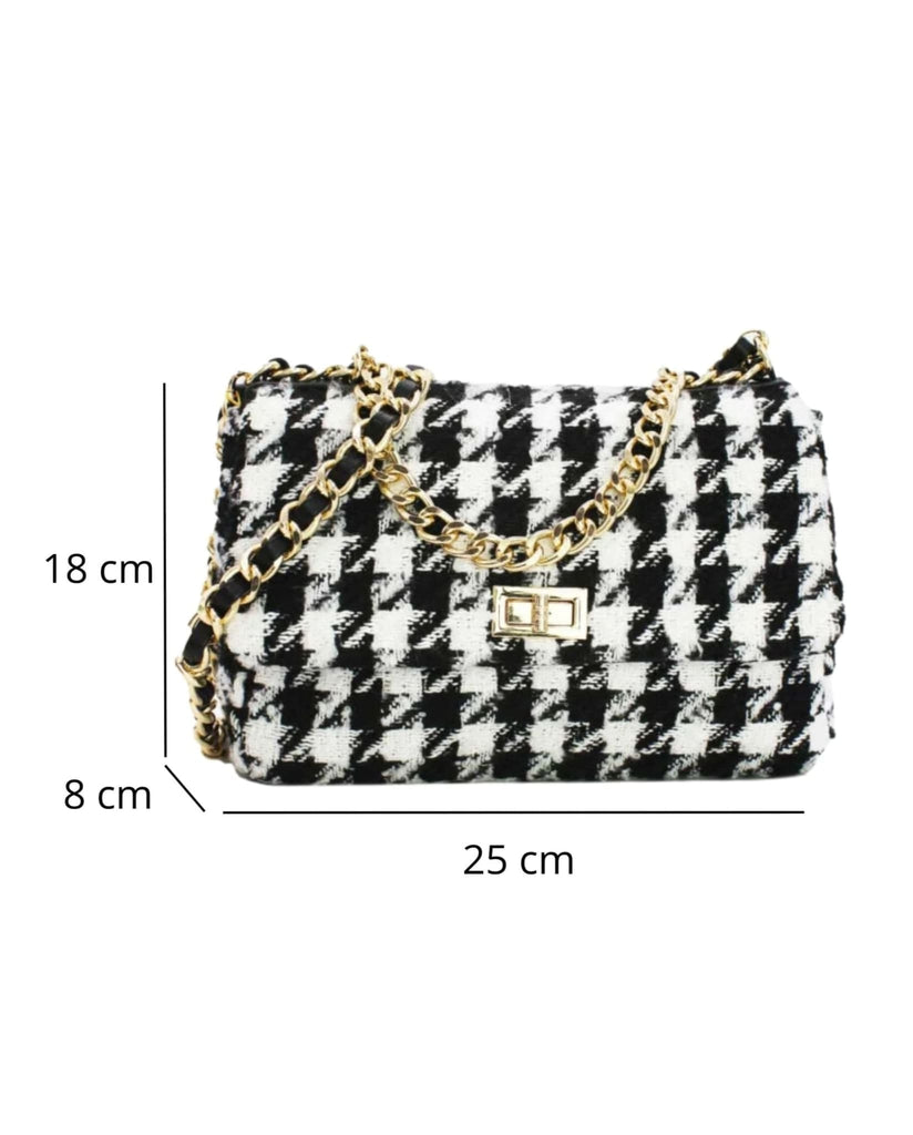 Houndstooth Tweed Crossbody Bag Black Size