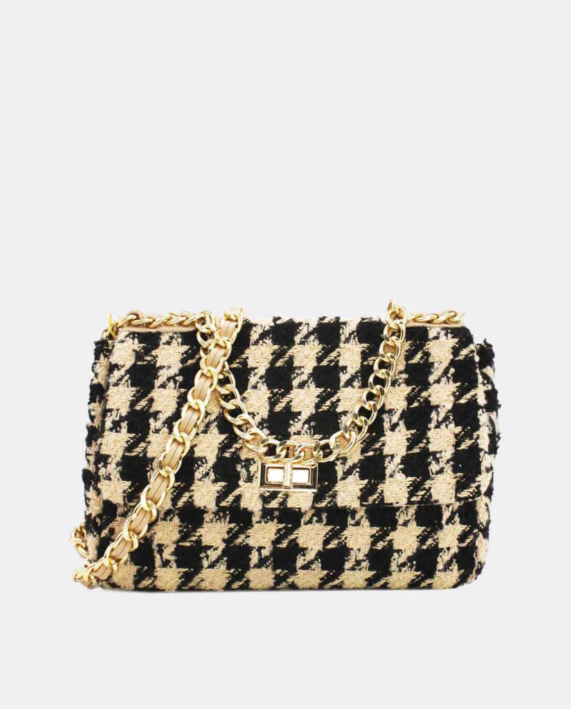 Houndstooth Tweed Crossbody Bag In Brown