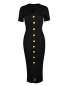 Knit Dress With Gold Buttons Black