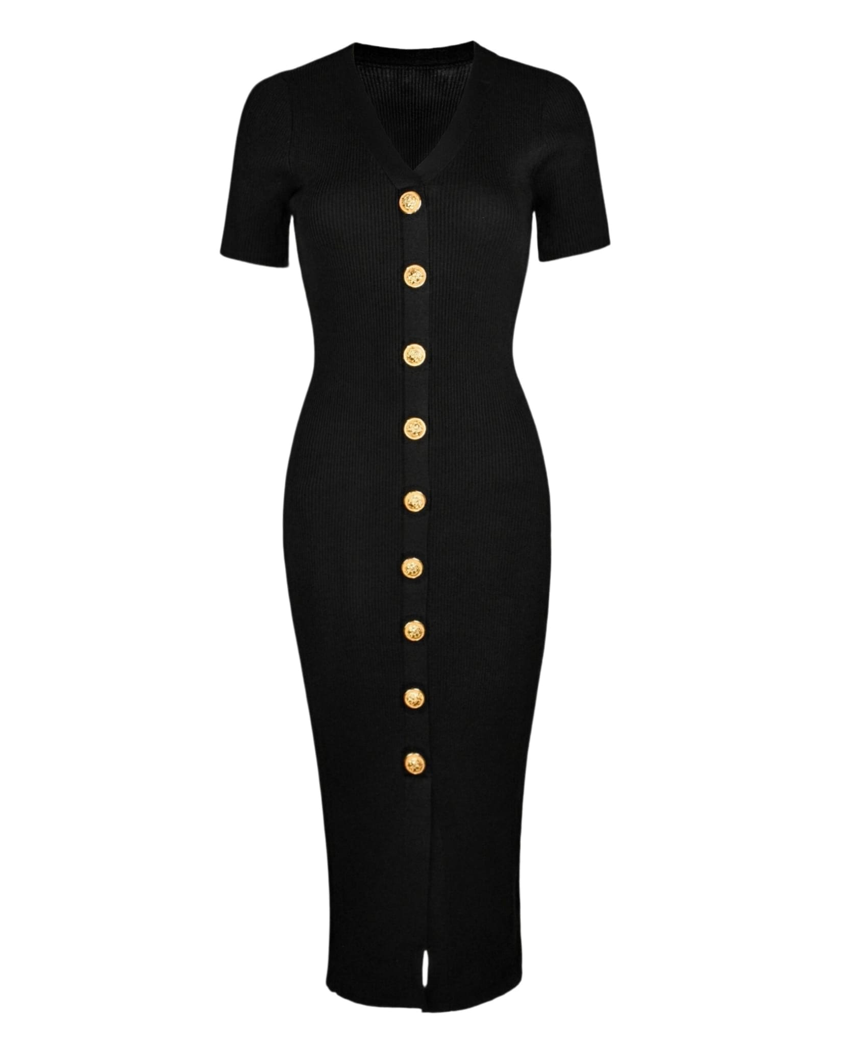 Knit Dress With Gold Buttons Black