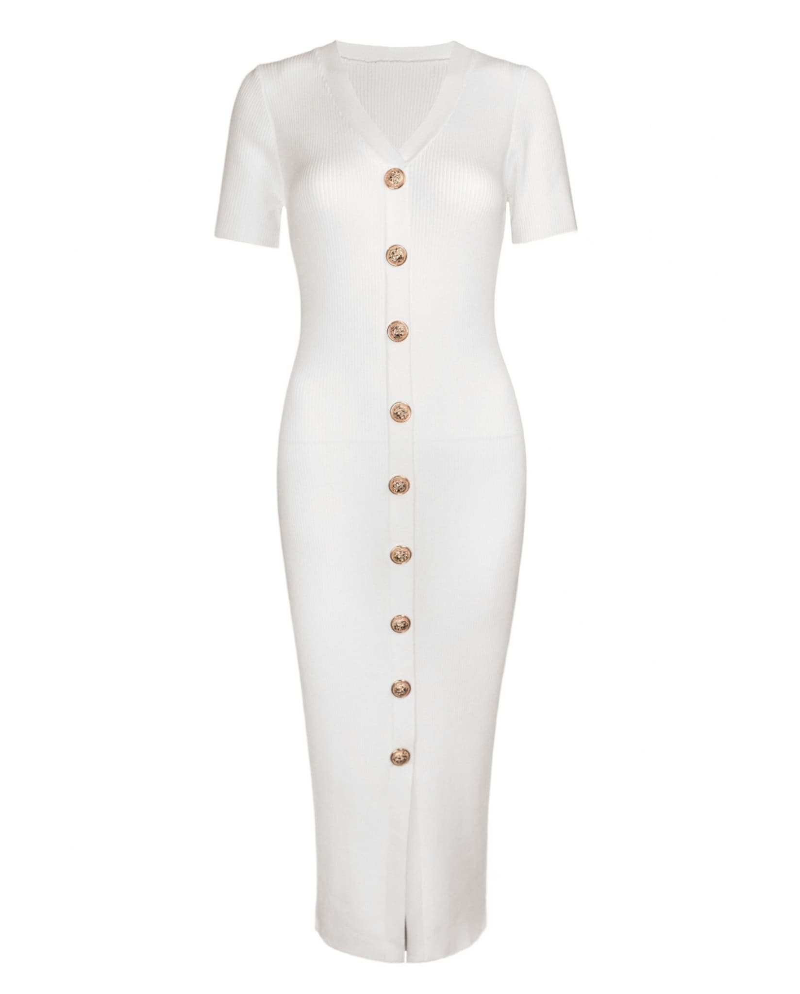 Knit Dress With Gold Buttons White