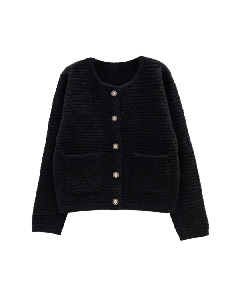 Knitted Sweater With Gold Buttons Black