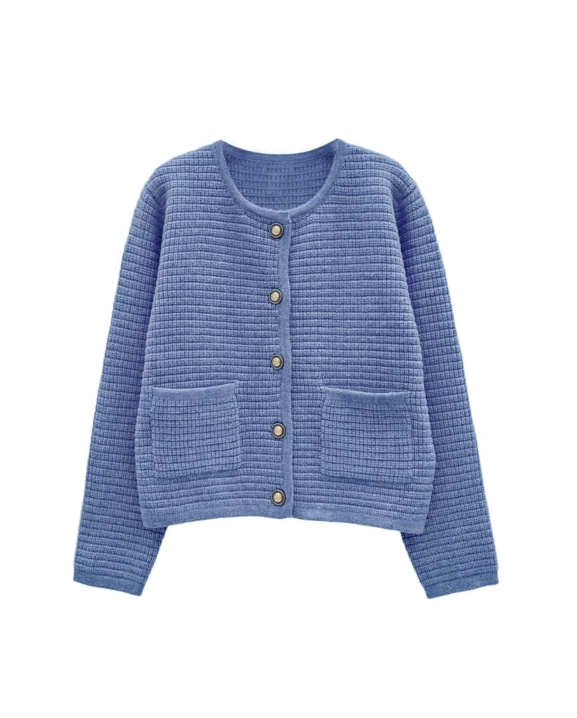 Knitted Sweater With Gold Buttons Blue