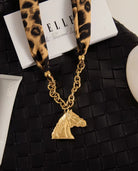 Gold-plated horse pendant necklace - Leopard Statement Horse Necklace