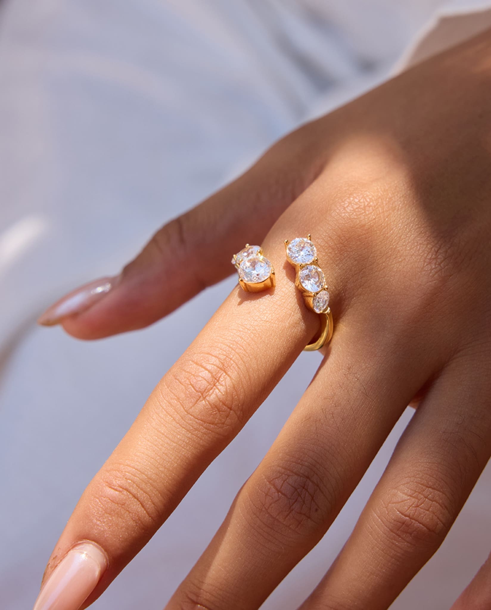Gold-plated open ring with clustered crystal detail – Open Crystal Ring