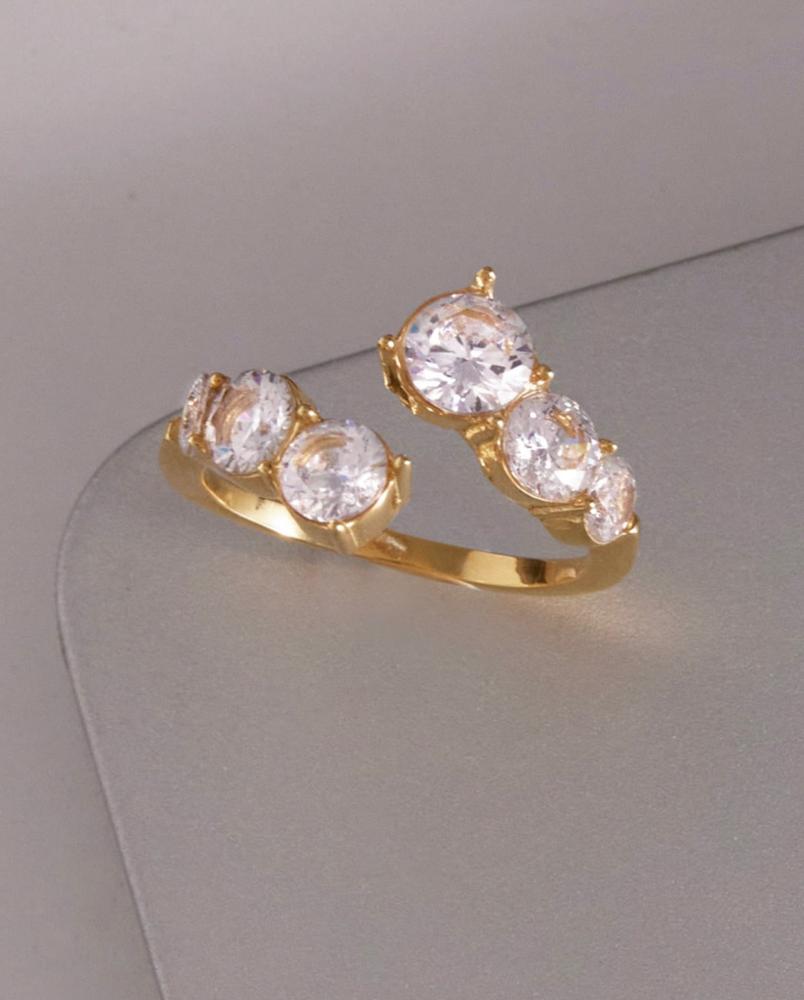 Gold-plated adjustable ring with clear crystals – Open Crystal Ring