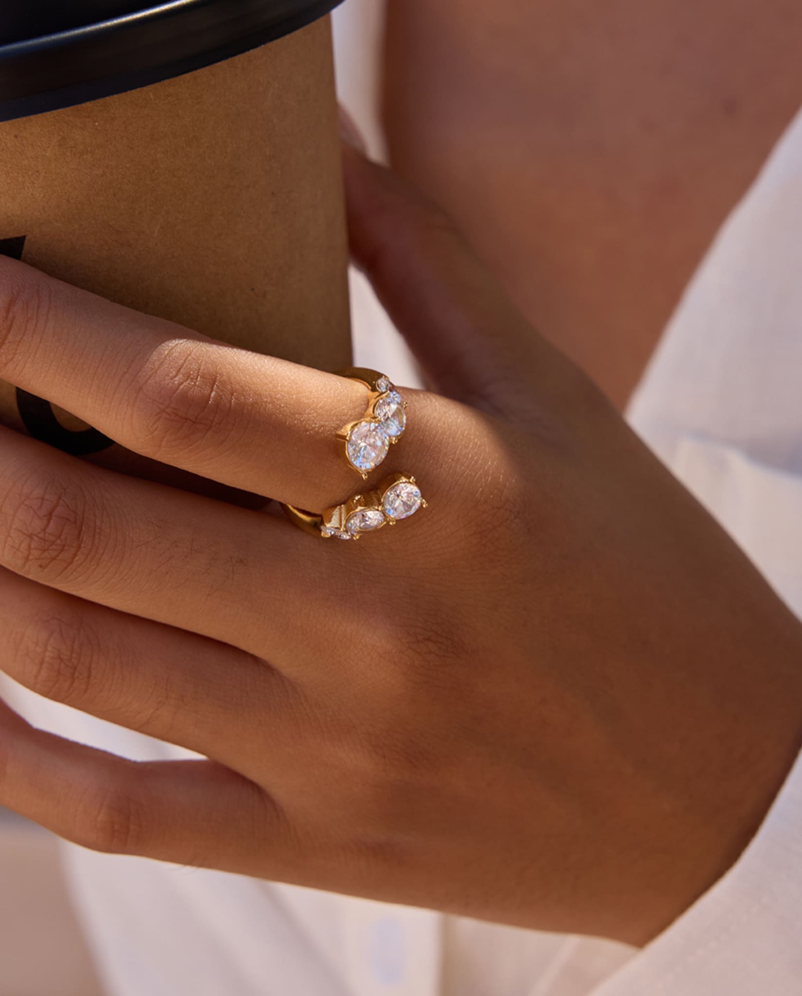 Open crystal ring with round stone setting in gold finish – Open Crystal Ring