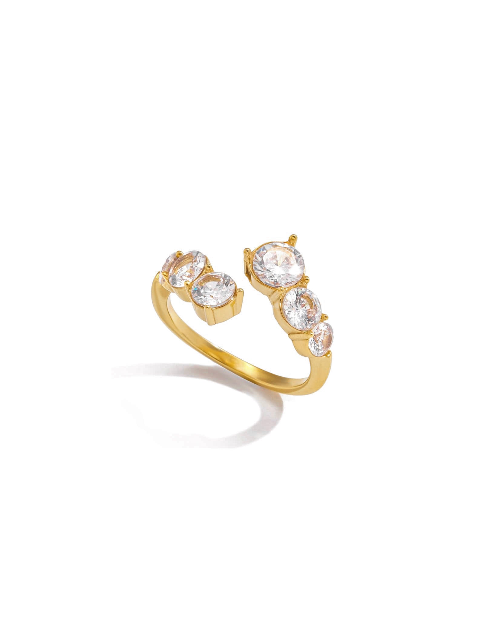 Gold-plated open ring with round crystals – Open Crystal Ring