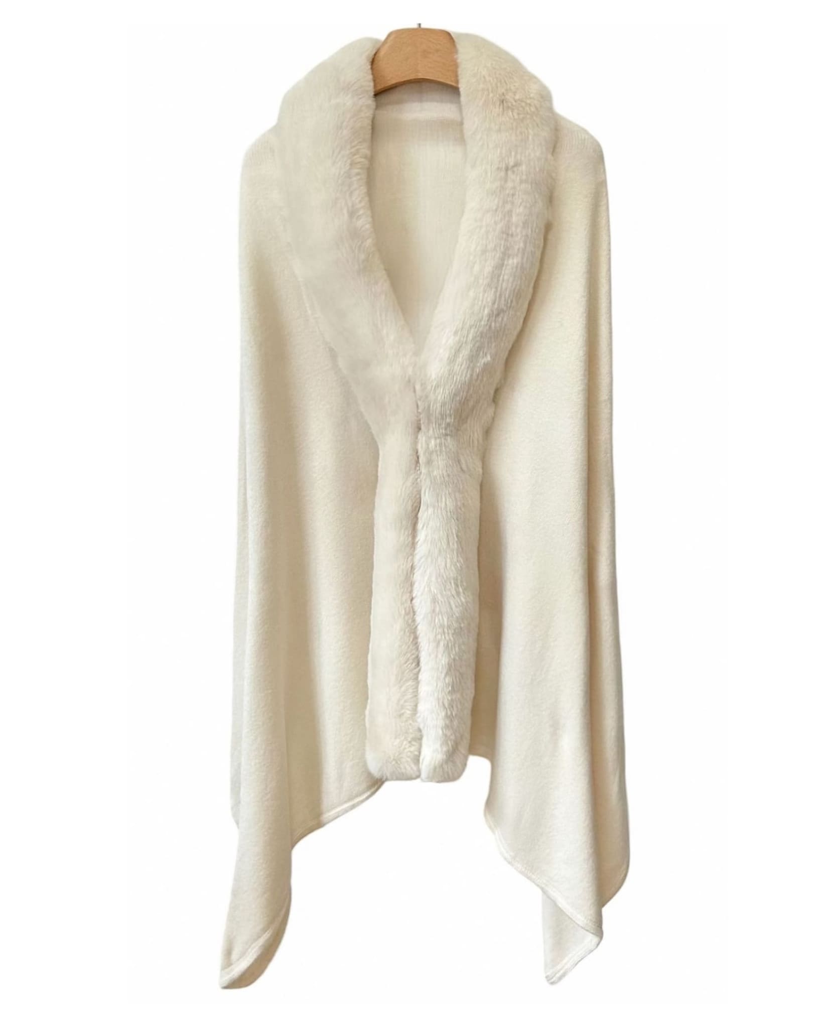 Poncho With Faux Fur Trim in beige