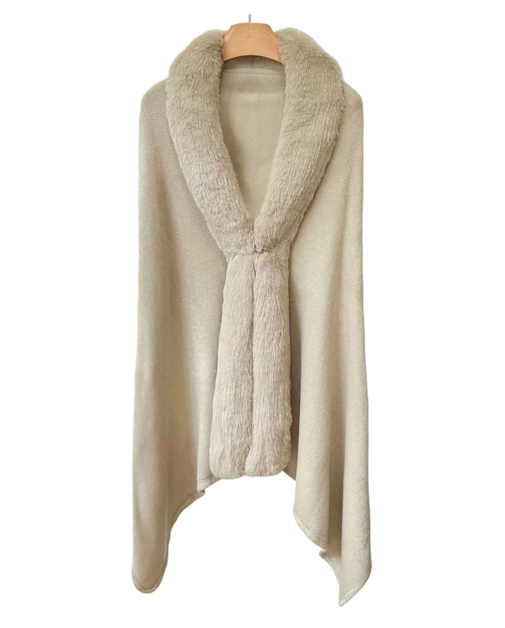 Poncho With Faux Fur Trim in taupe