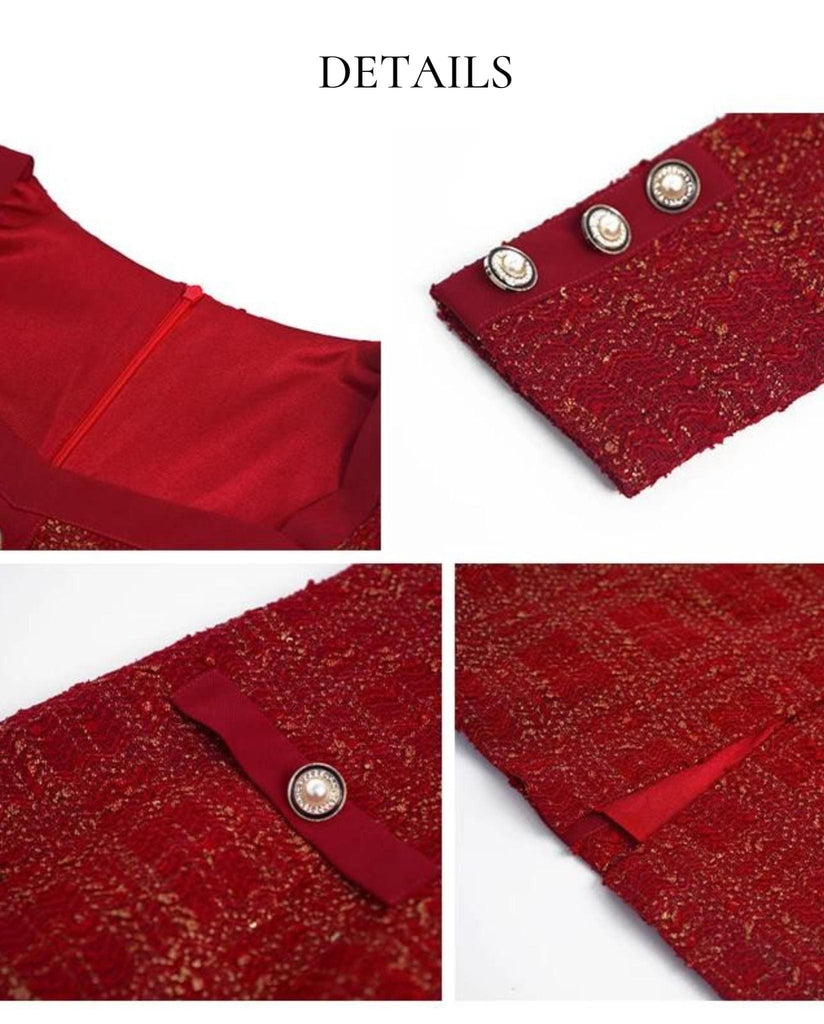 Red Tweed Dress Details