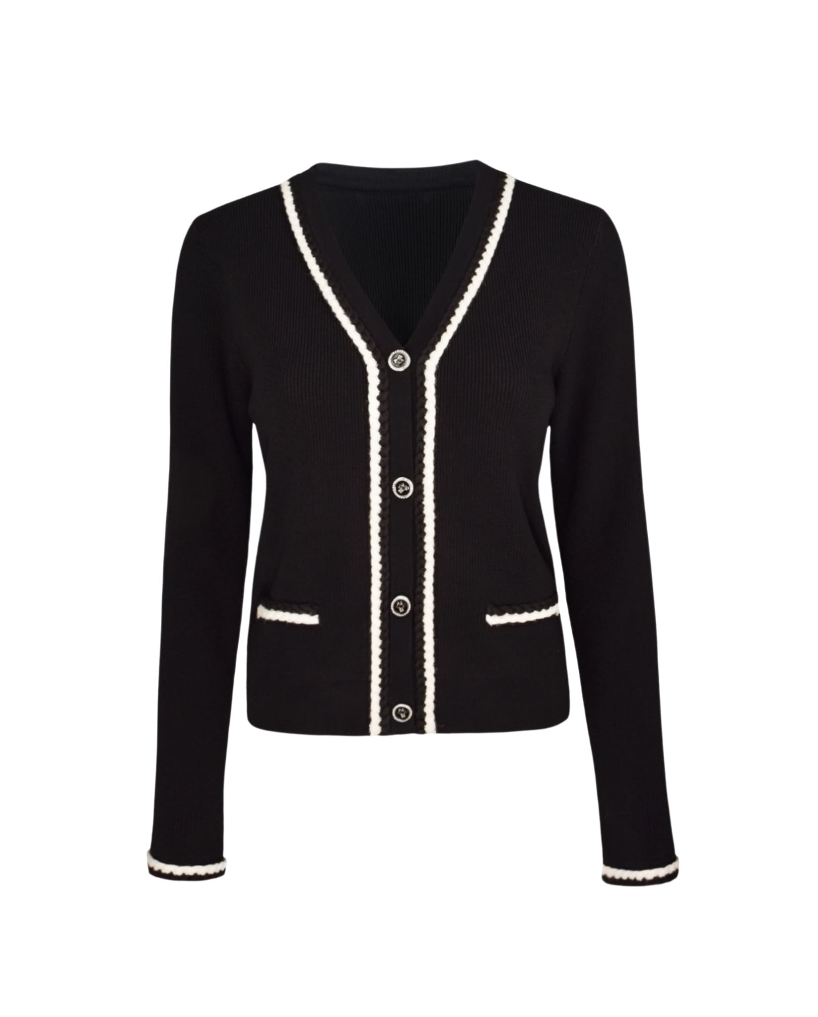 Rib Knit Cardigan In Black