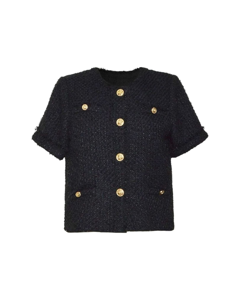 Short Sleeve Tweed Top Black