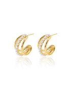 Gold stainless steel hoop earrings triple design with pearl detail – Triple Hoop Pearl Earrings