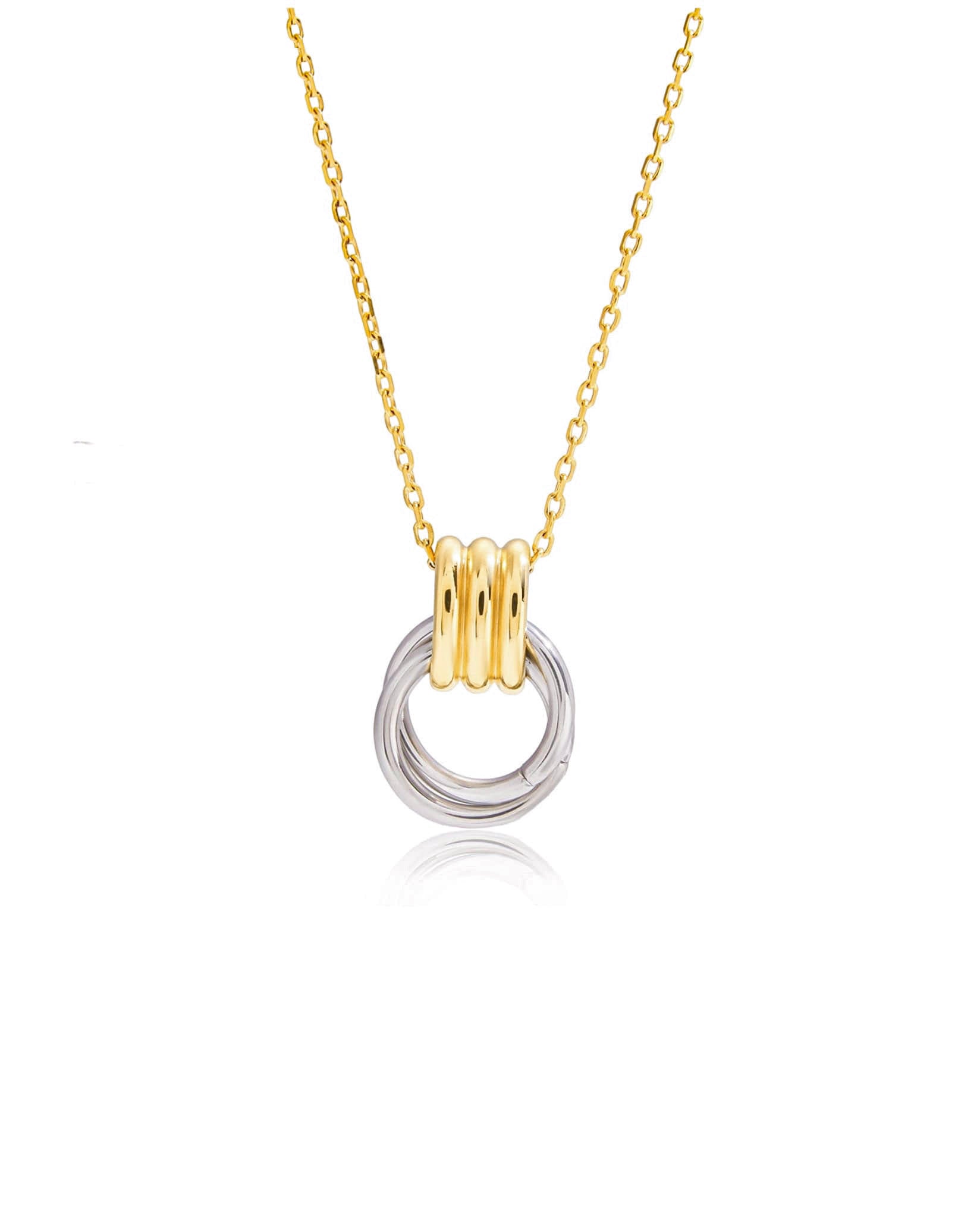 Gold and silver tone necklace with interlinked ring pendant - Two-Tone Knot Necklace
