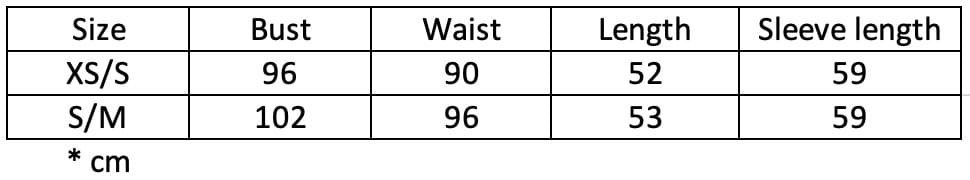 Rib Knit Cardigan Size Chart