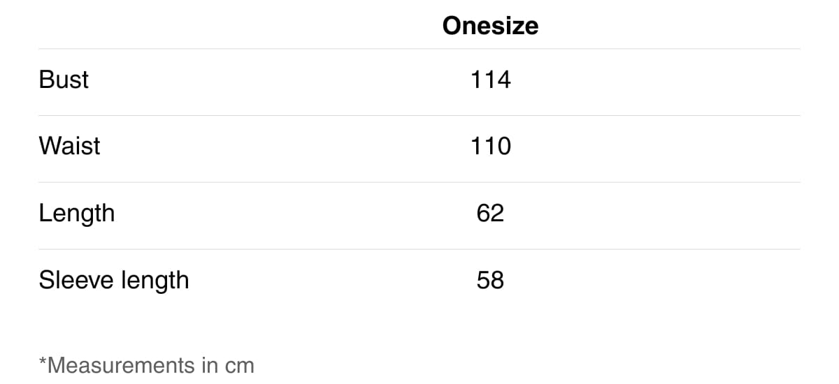 Size chart showing product measurements for article number 33318611.