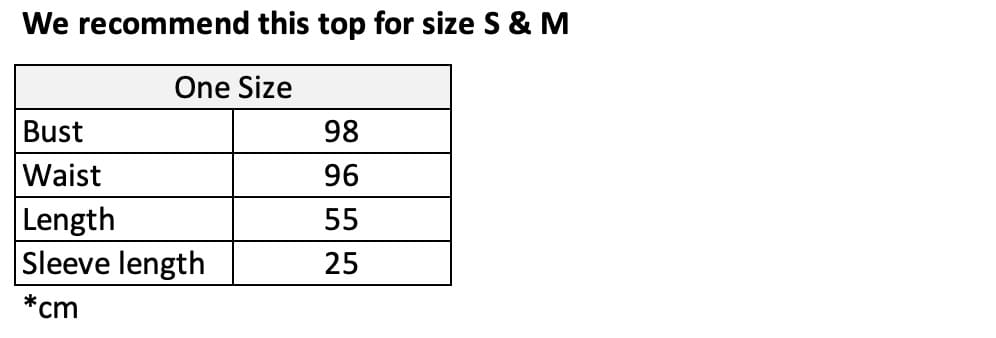 Soft contrast knit top size chart.